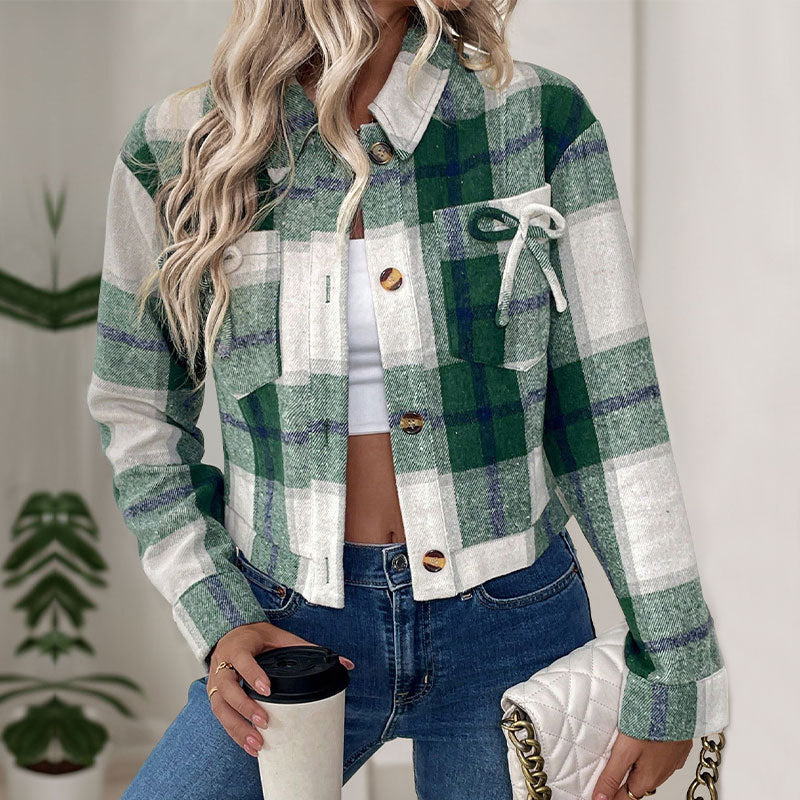 Damen Cropped Bluse Karo Nostalgisch Knöpfe Eveloria - Eveloria