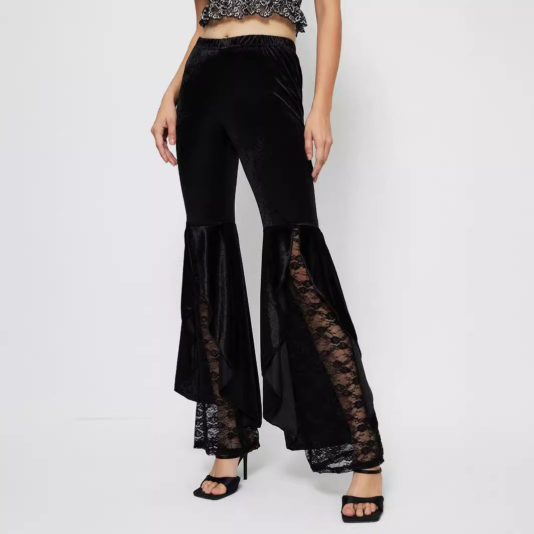 Damen High-Waist Palazzo-Hose Spitzen-Einsätze Eveloria