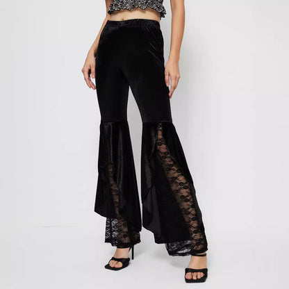 Damen High-Waist Palazzo-Hose Spitzen-Einsätze Eveloria