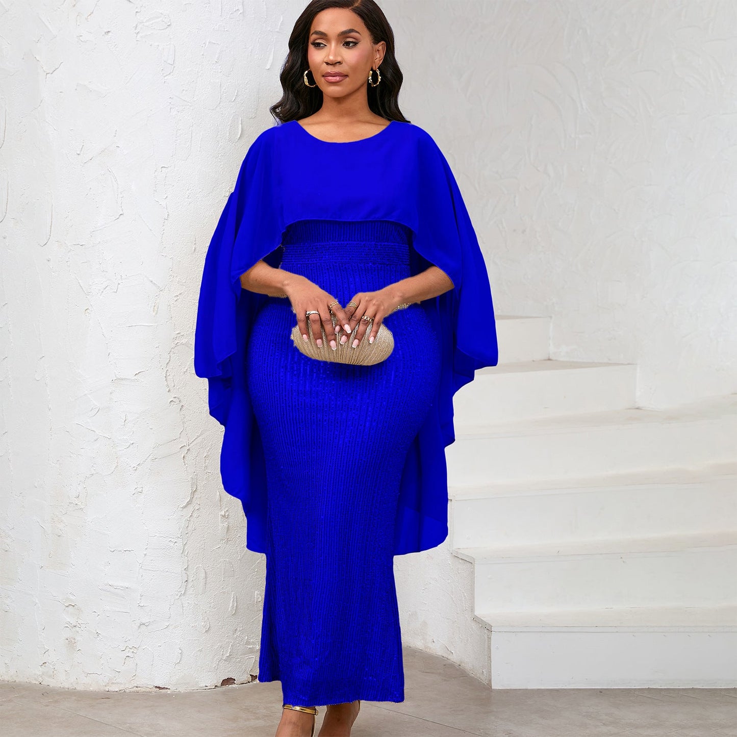 Damen Abendkleid mit Pailletten und Cape
