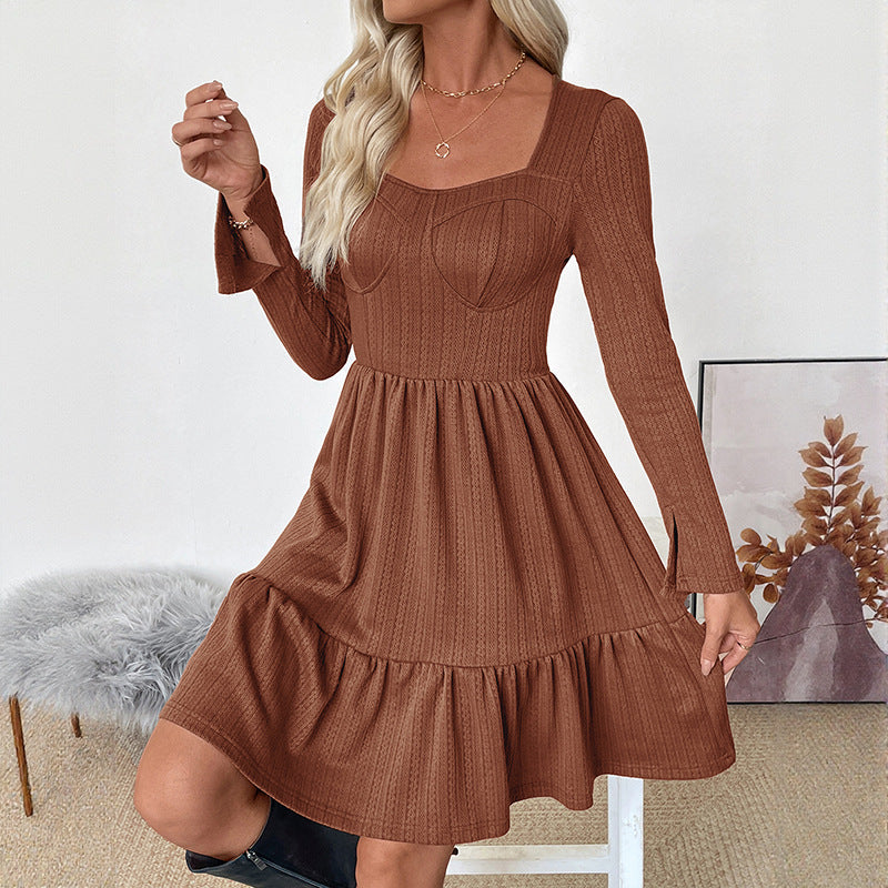 Damen Langarmkleid Tailliert Voluminöser Rock Eveloria