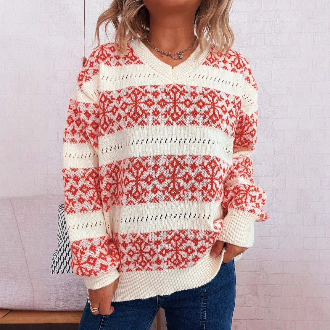 Damen Grobstrickpullover Schneeflockenmuster Eveloria - Eveloria