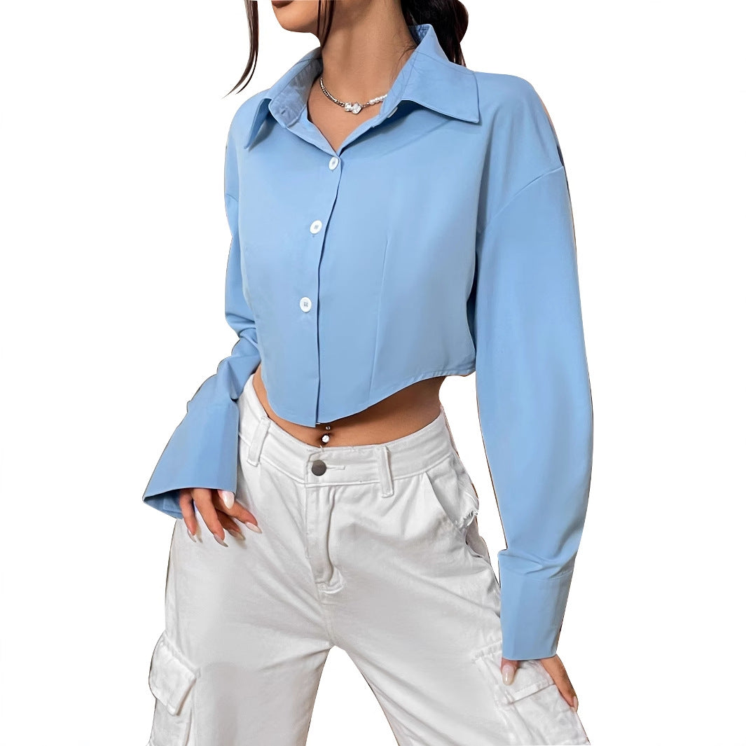 Damen Bluse Cropped mit weiten Ärmeln und Knöpfen Eleganz