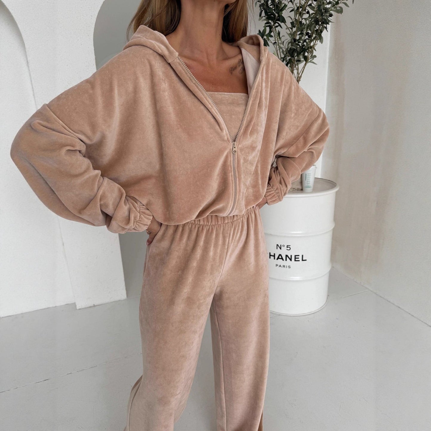 Damen Fleece-Loungewear-Set Weites Oberteil Bequeme Hosen