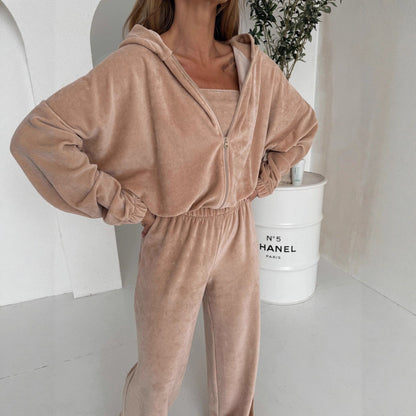 Damen Fleece-Loungewear-Set Weites Oberteil Bequeme Hosen