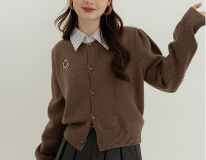Damen Kaschmirstrickjacke Goldknöpfe Beige Eveloria
