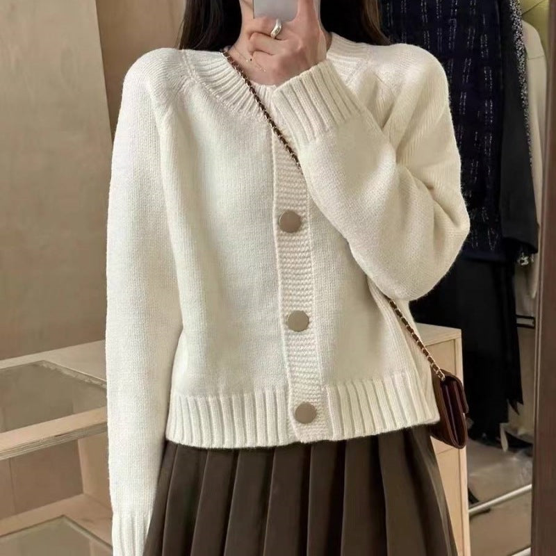 Damen Strickjacke Moderner Schnitt Dekorative Knöpfe Beige