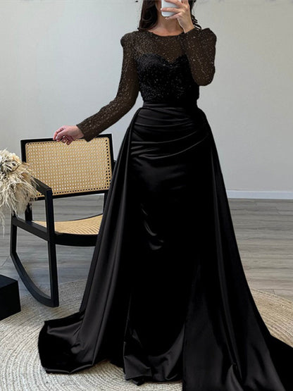 Damen Abendkleid Paillettenoberteil Satinrock Eveloria