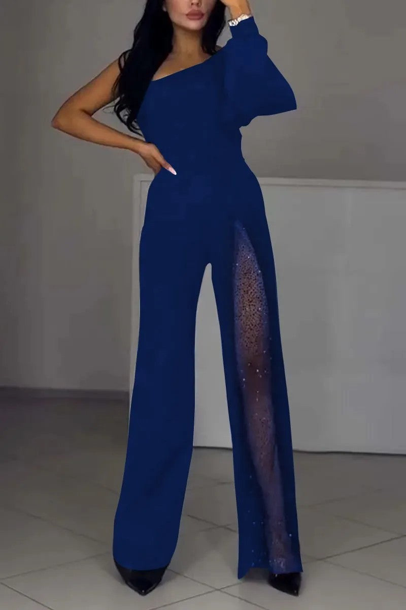 Damen Jumpsuit Elegant Transparenz-Details