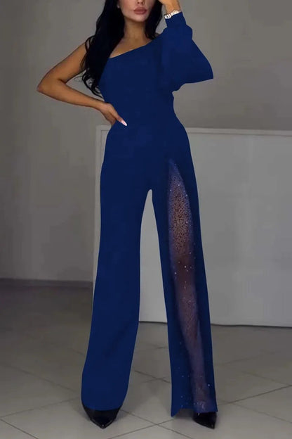 Damen Jumpsuit Elegant Transparenz-Details