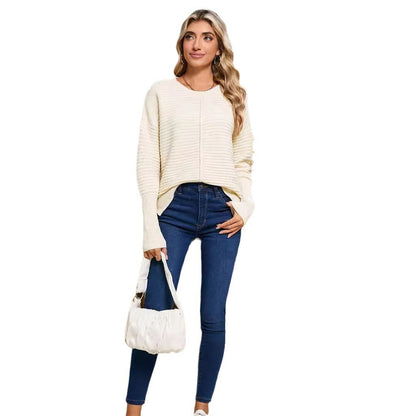 Damen Strickpullover Feine Rippstruktur Lässiger Schnitt