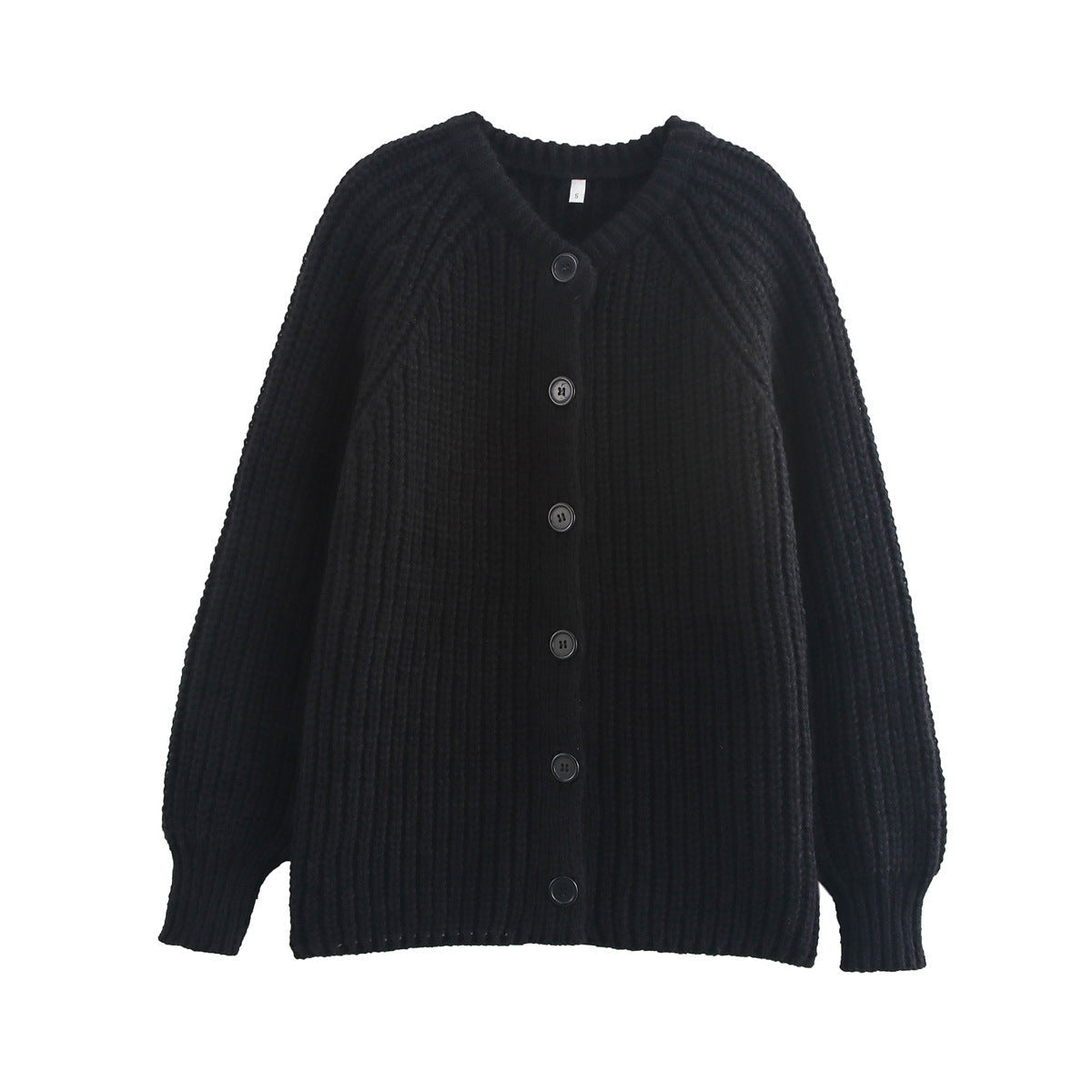 Damen Strickjacke Vertikal Rippstruktur Große Knöpfe Eveloria