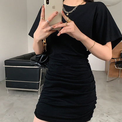 Damen Minikleid Raffung V-Ausschnitt Elegantes Design