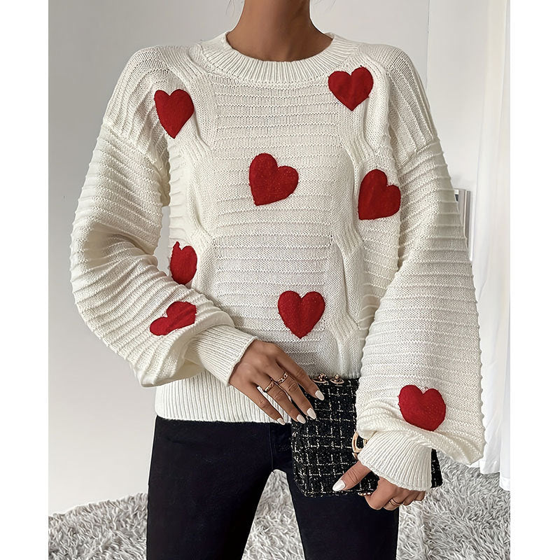 Damen Strickpullover Herz-Applikation Modernes Design - Eveloria