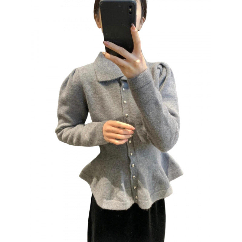 Damen Peplum-Oberteil Weiches Strickmaterial Elegante Knöpfe