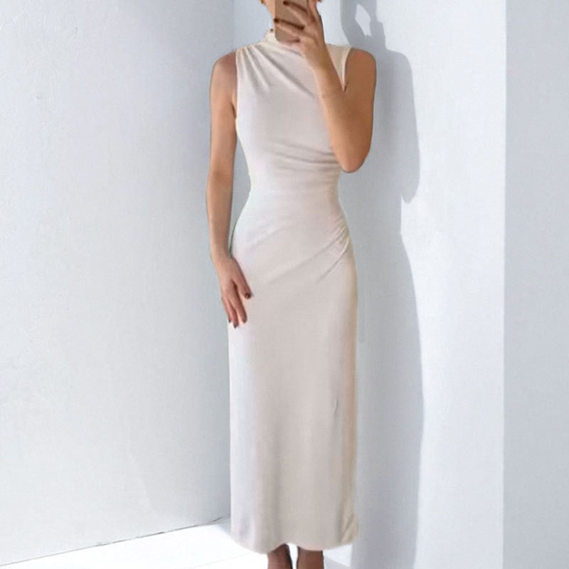 Damen Maxikleid Stehkragen Figurbetont Eveloria