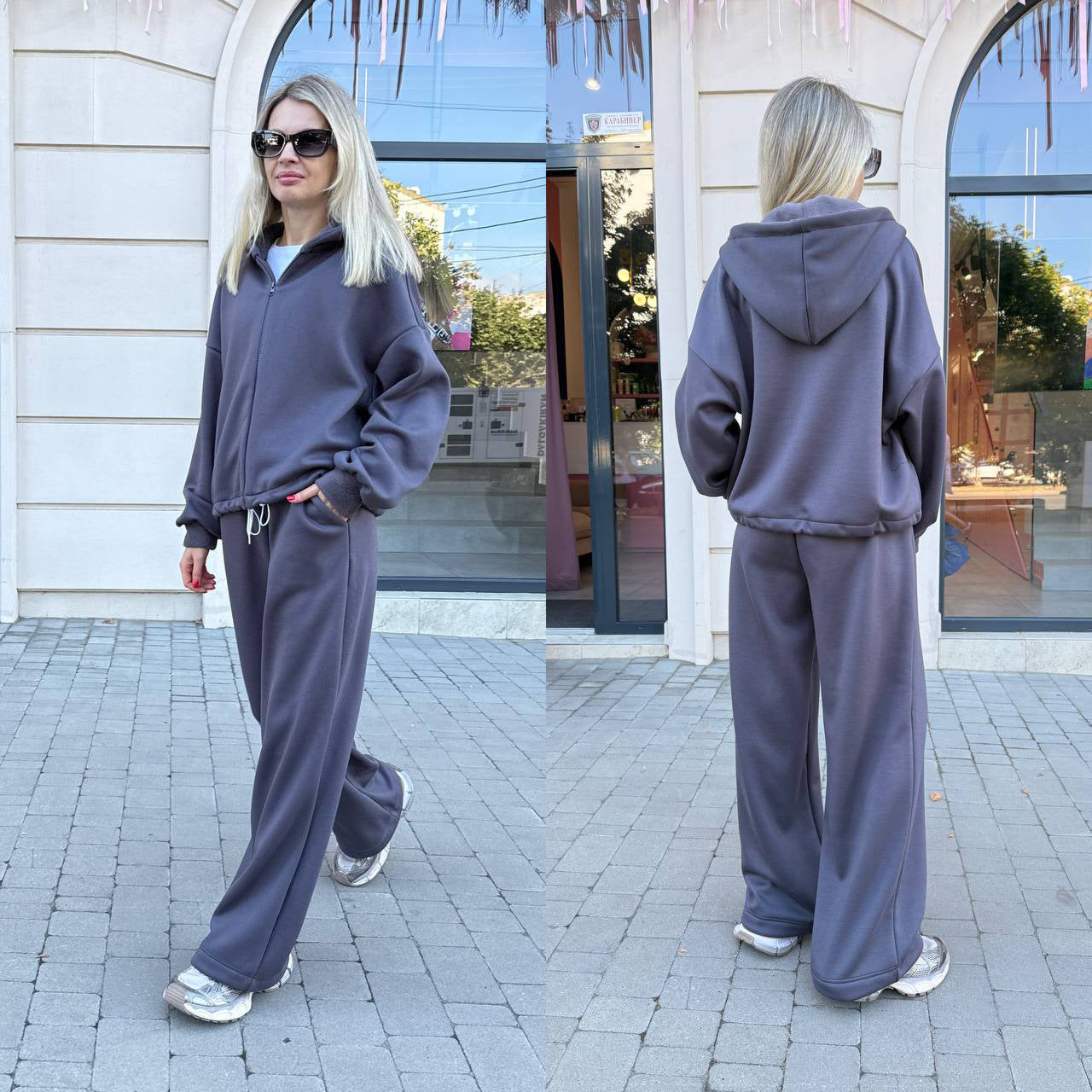 Damen Sportliches Lounge-Set Hoodie Weite Passform Eveloria