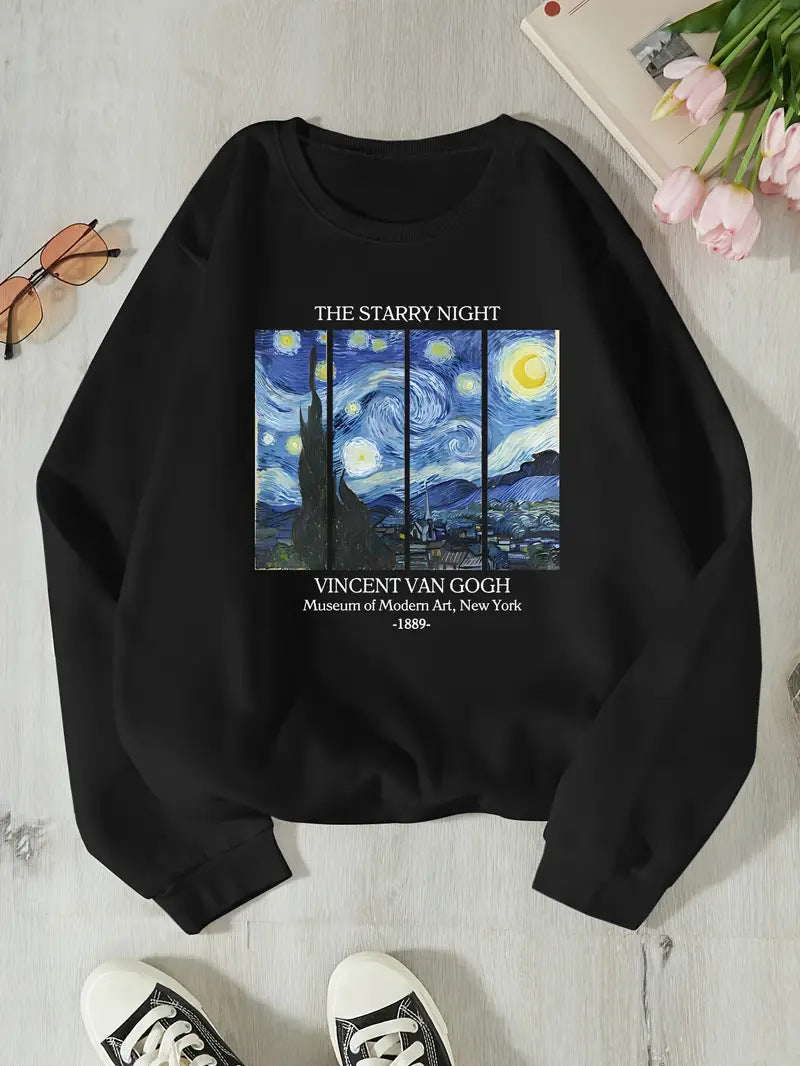 Damen Sweatshirt Van Gogh Motiv Baumwolle