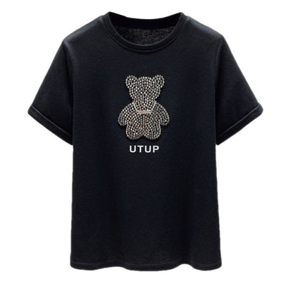 Damen T-Shirt mit Glitzerbärenmotiv Lässiger Schnitt