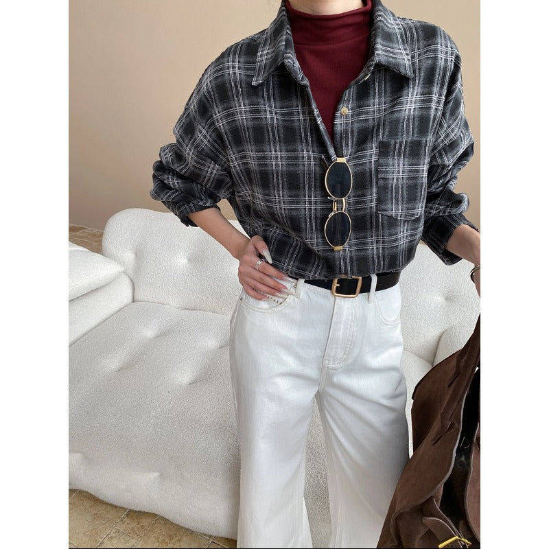 Damen Oversized Hemd kariert mit Brusttasche - Eveloria