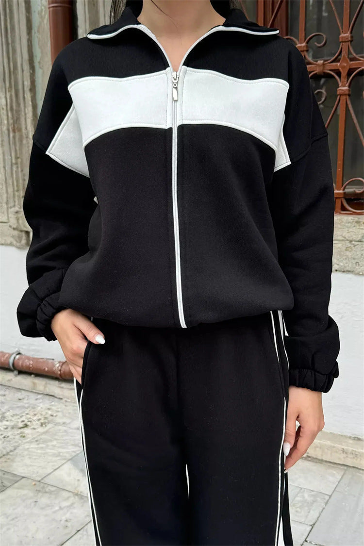 Damen Fleece-Jogginganzug Elastisch Mit Reißverschluss