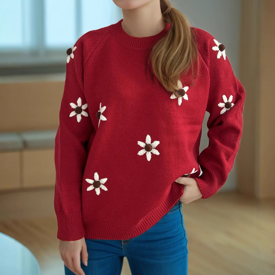 Damen Pullover Flora-Applikationen Lässiger Schnitt