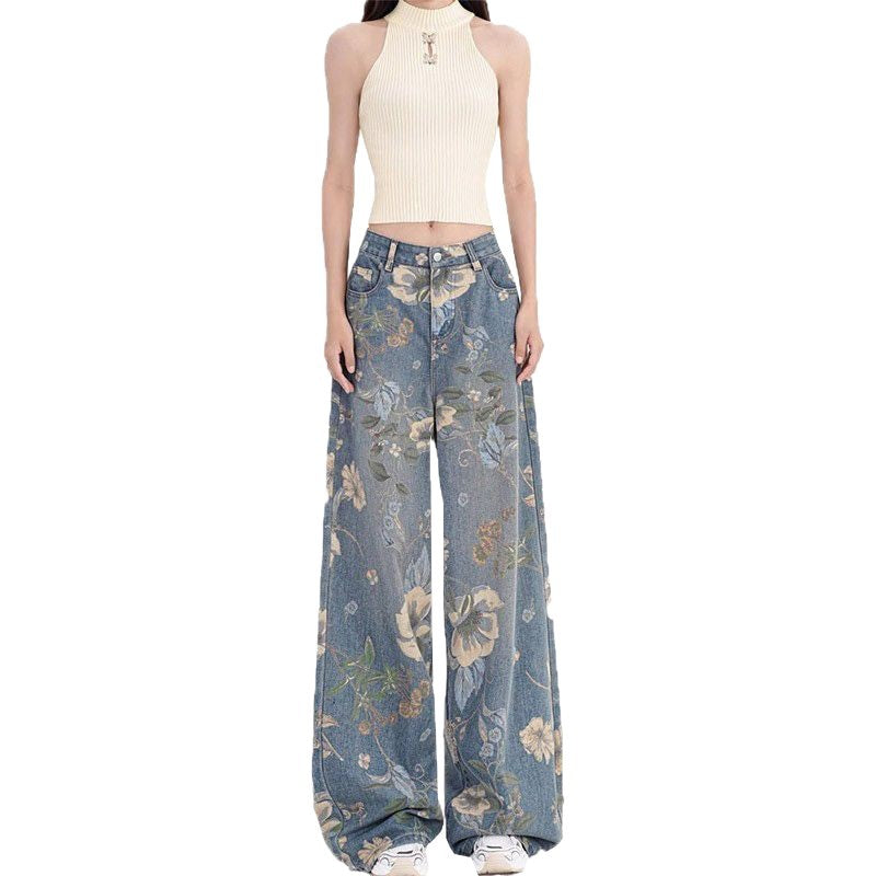 Damen Weite Jeans Floralmuster Eveloria