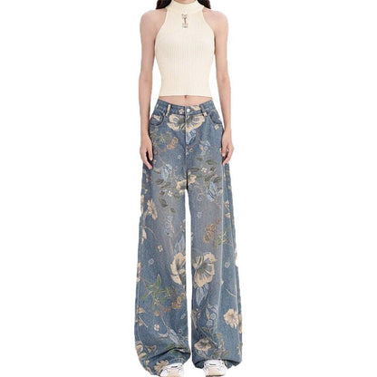 Damen Weite Jeans Floralmuster Eveloria