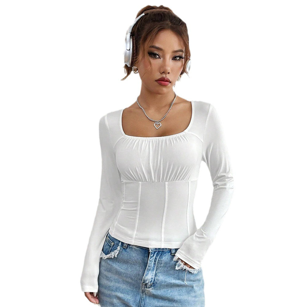Damen Langarmshirt Quadratischer Ausschnitt Figurschmeichelnd Eveloria