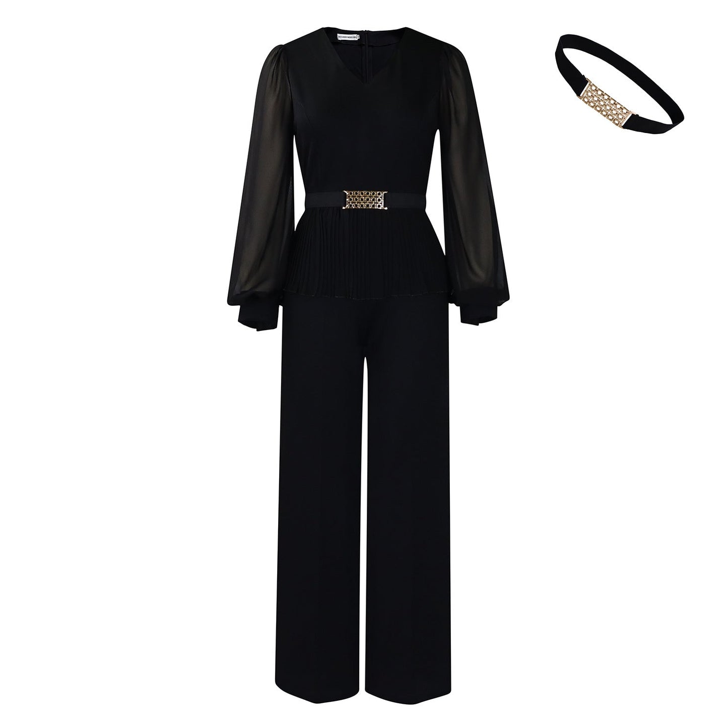 Damen Plissee-Jumpsuit Tailliert Langer Ärmel Eveloria