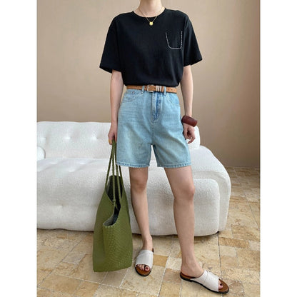 Damen Denim Shorts Hochwerder mit Bequemer Passform Blau