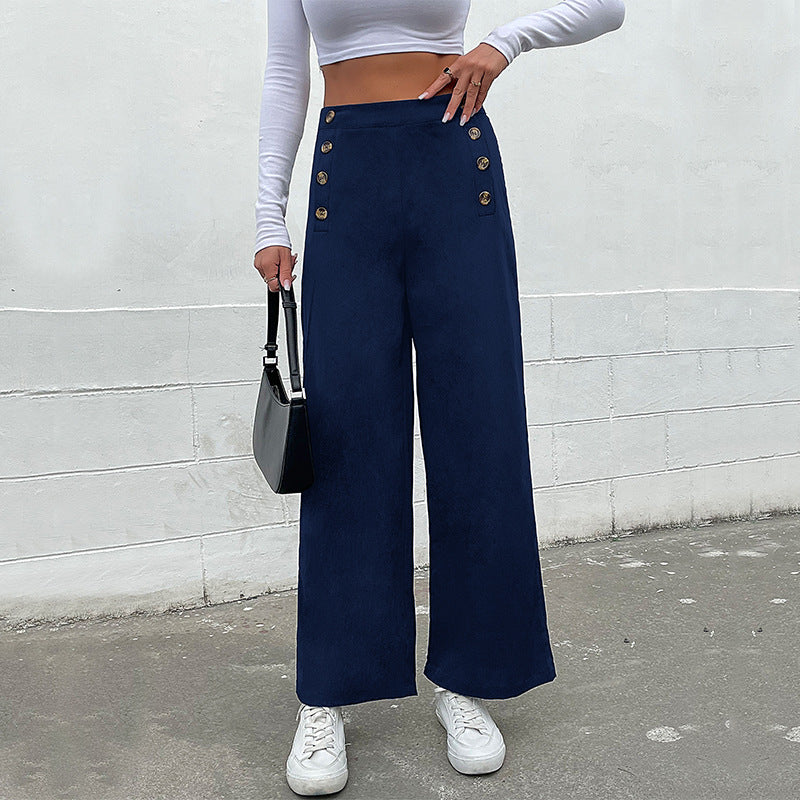 Damen Palazzo-Hose Weite Passform Dekorative Knöpfe