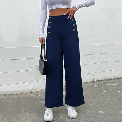 Damen Palazzo-Hose Weite Passform Dekorative Knöpfe