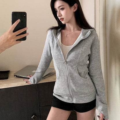 Damen Sportliche Kapuzenjacke Reißverschluss Eveloria
