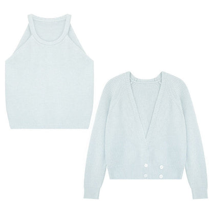 Damen Cropped Strickjacke V-Ausschnitt Knöpfe Beige