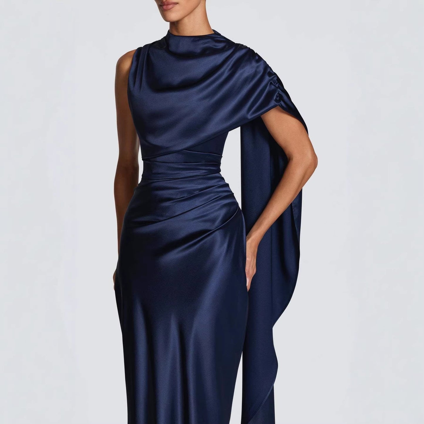 Damen Maxikleid Asymmetrisch Satin Elegant