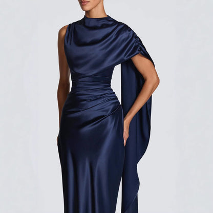 Damen Maxikleid Asymmetrisch Satin Elegant