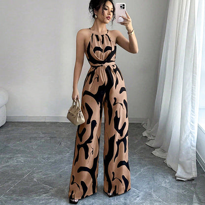 Damen Jumpsuit mit Muster Weites Bein Eveloria
