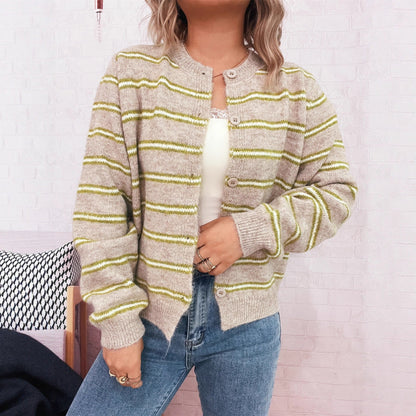 Damen Strickjacke Modern Streifen Weiß