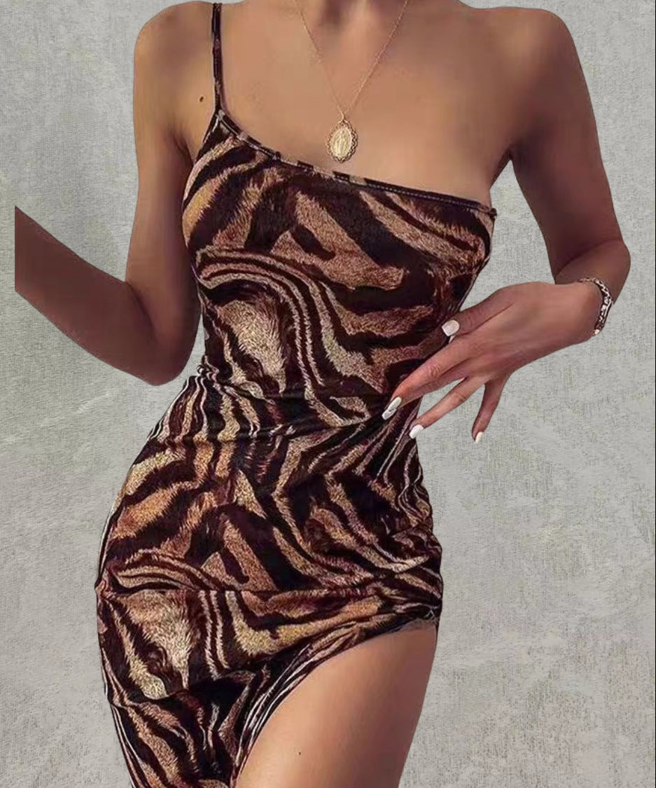Damen Minikleid Asymmetrisch Animal-Print