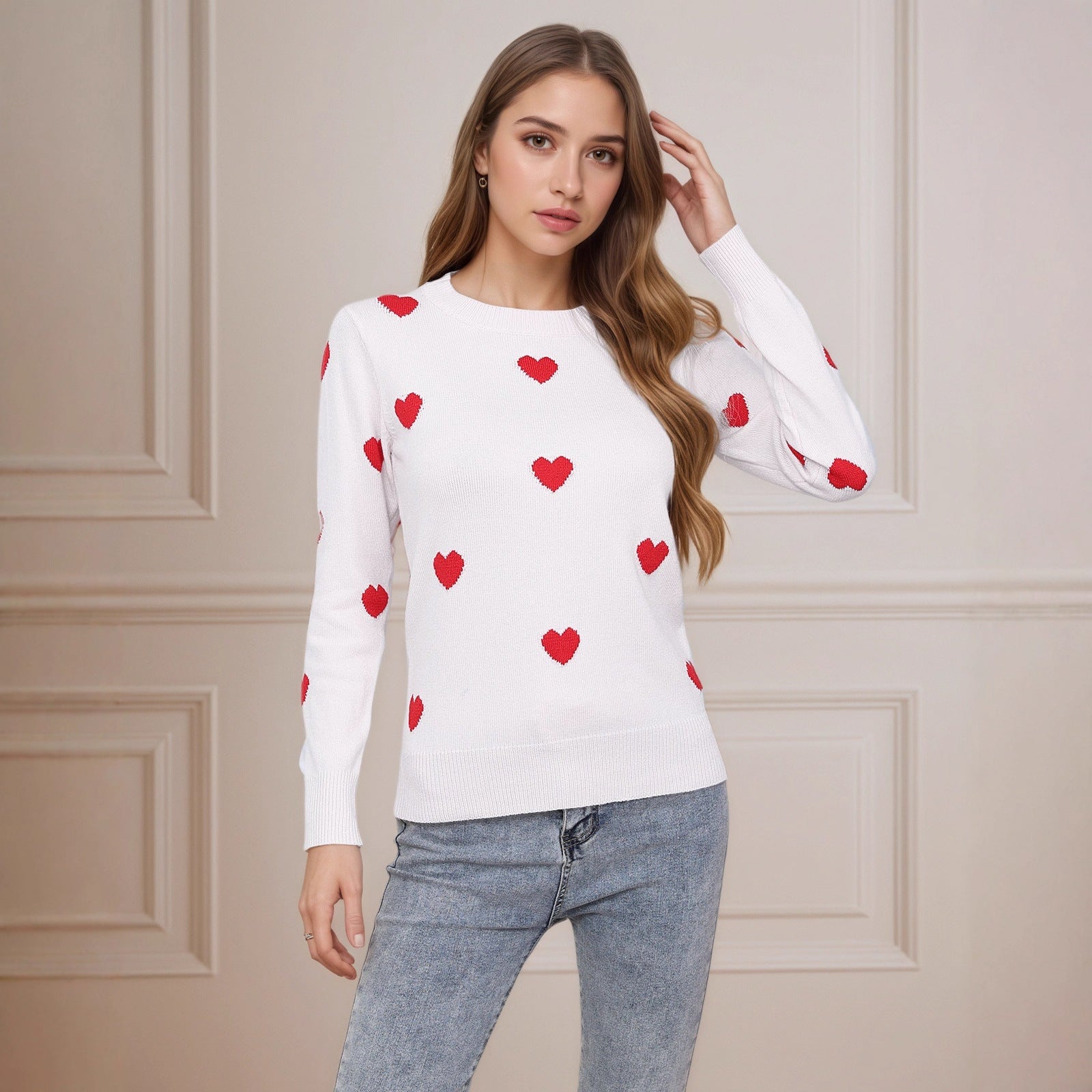 Damen Strickpullover Herz-Design Feine Struktur - Eveloria