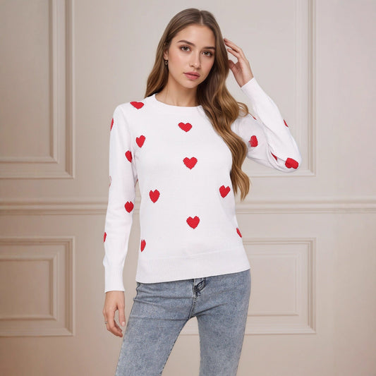 Damen Strickpullover Herz-Design Feine Struktur - Eveloria