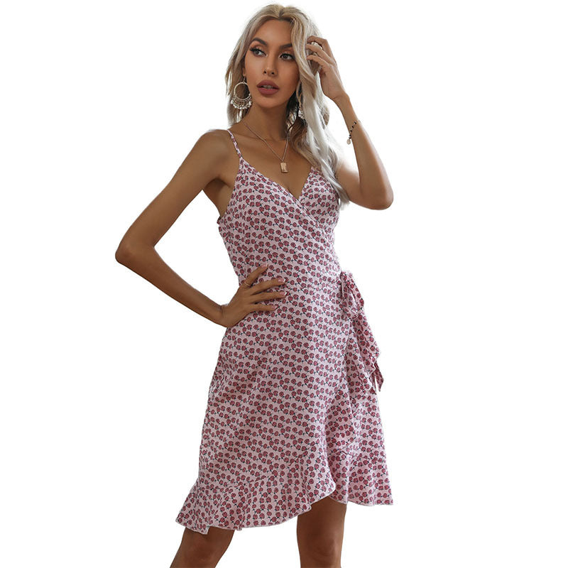 Damen Wickelkleid Floralmuster Asymmetrisch Rüschendetails