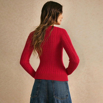 Damen Pullover V-Ausschnitt Strukturiertes Zopfmuster Eveloria