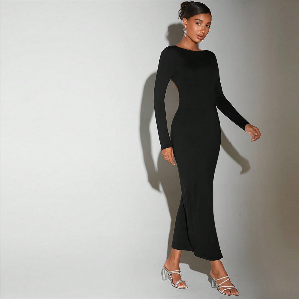 Damen Maxikleid Langarm Elegant Schlitz Eveloria