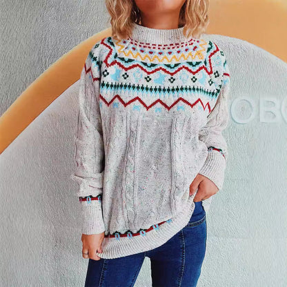 Damen Strickpullover Hochgeschlossener Kragen Grafisches Design