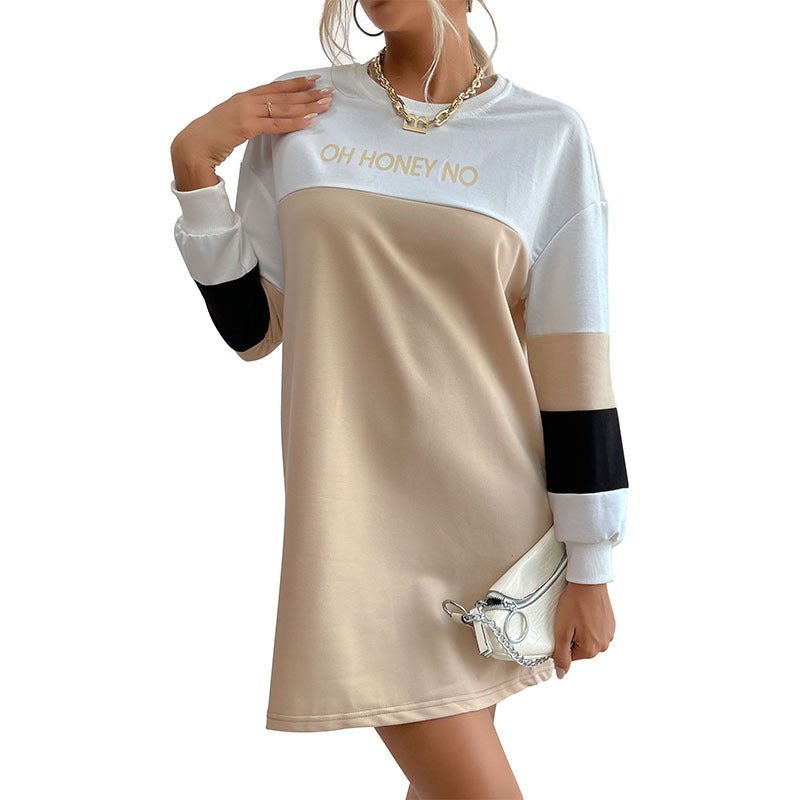 Damen Sweatkleid mit Blockstreifen Rundhalsausschnitt