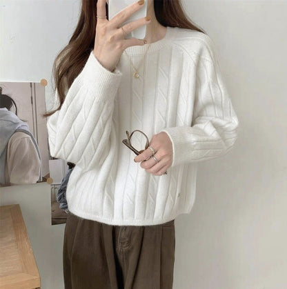 Damen Grobstrickpullover Strukturiertes Muster Lässiger Schnitt