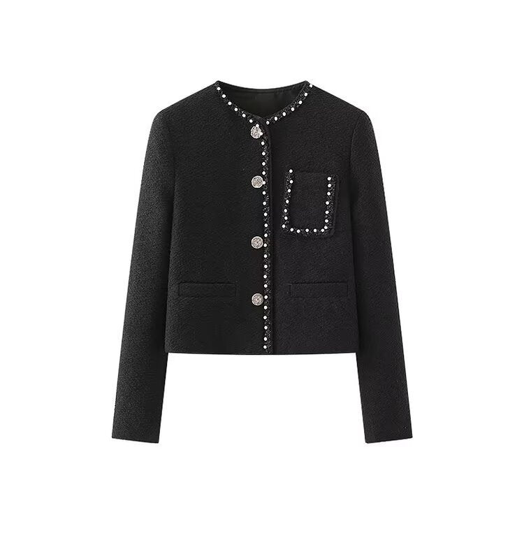 Eveloria Damenjacke Perlenkragen Praktische Taschen Elegant