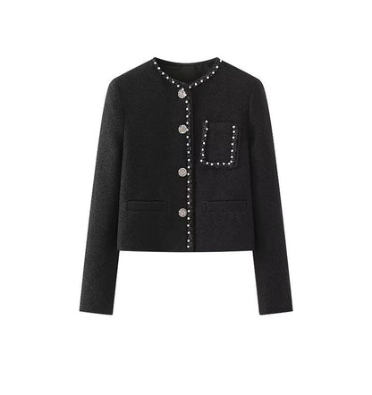 Eveloria Damenjacke Perlenkragen Praktische Taschen Elegant